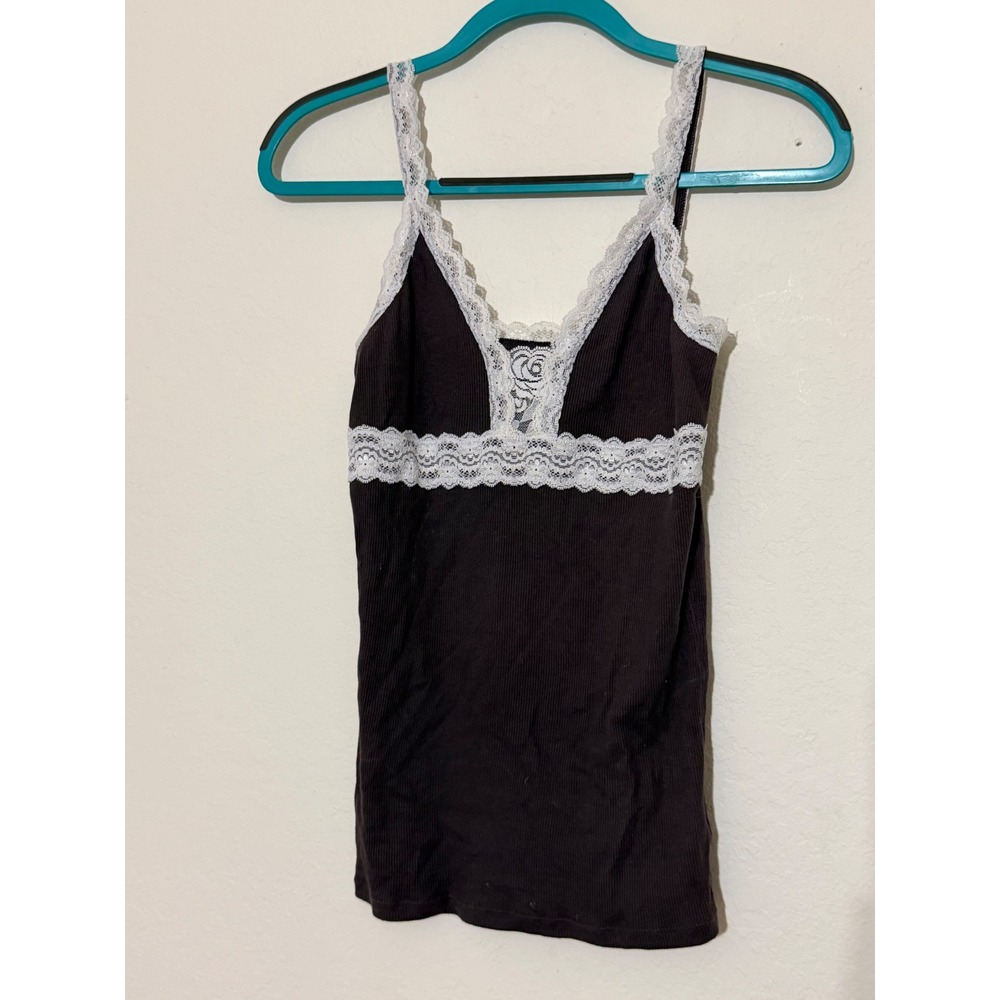 Victoria's Secret Tee Shop Brown Ribbed Lace Trim Cami Tank Top Vintage Y2K